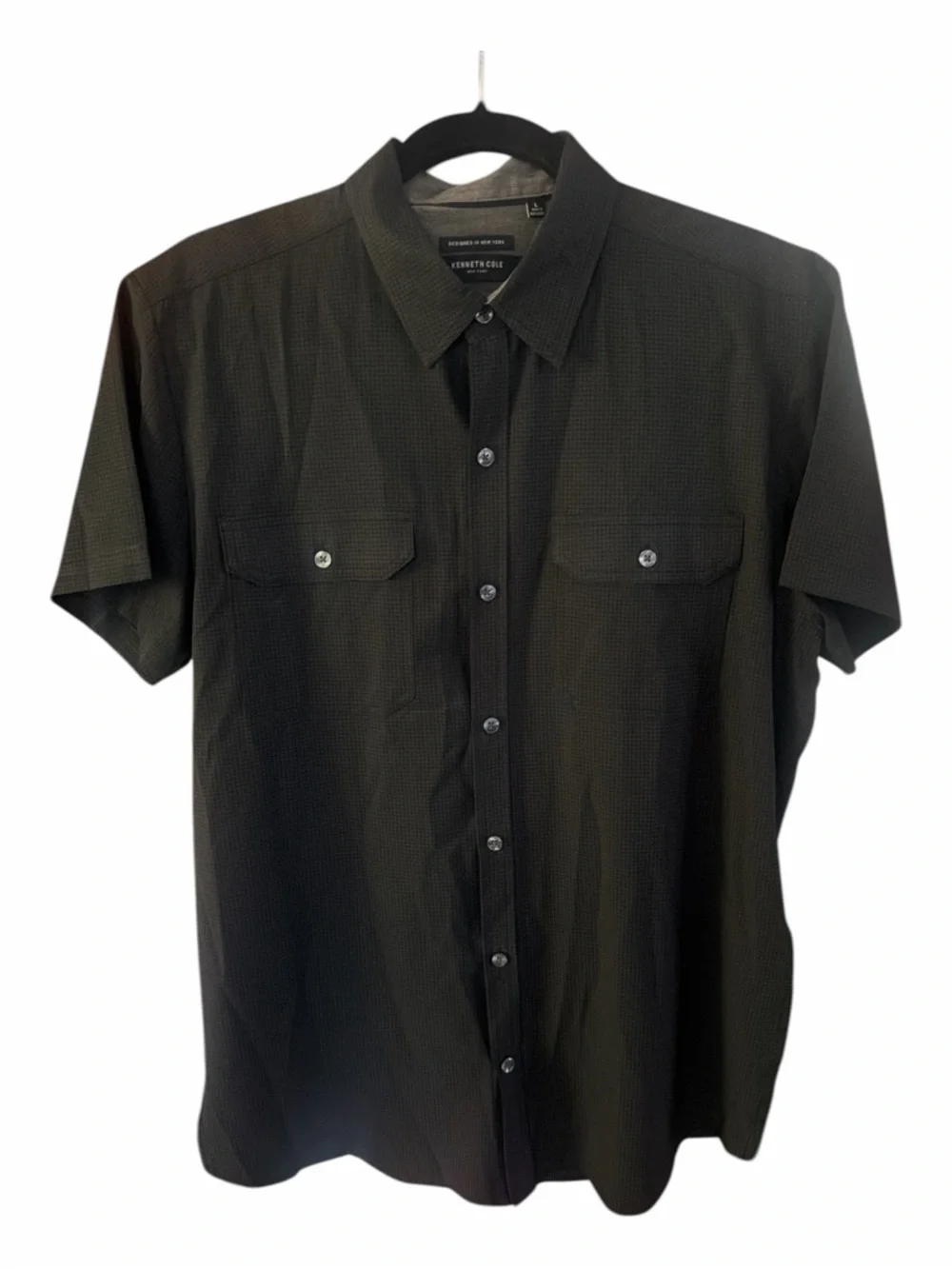 Kenneth Cole Short Sleeve Button-Down Shirt Slim Fit Black Size L - Picture 4 of 6